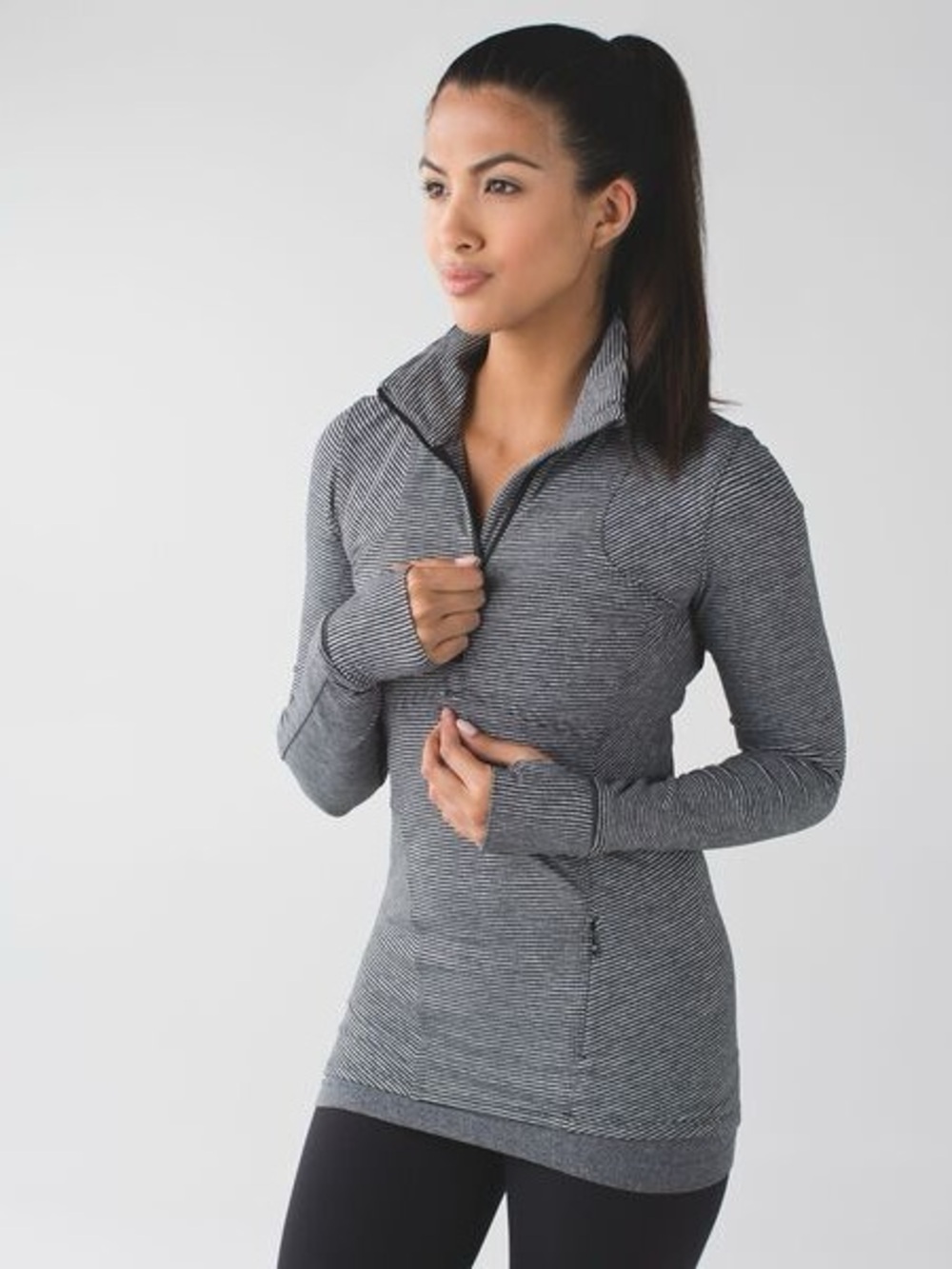 Lululemon Kanto Catch Me 1/2 Zip Mini Pop Stripe Black Grey Size 6